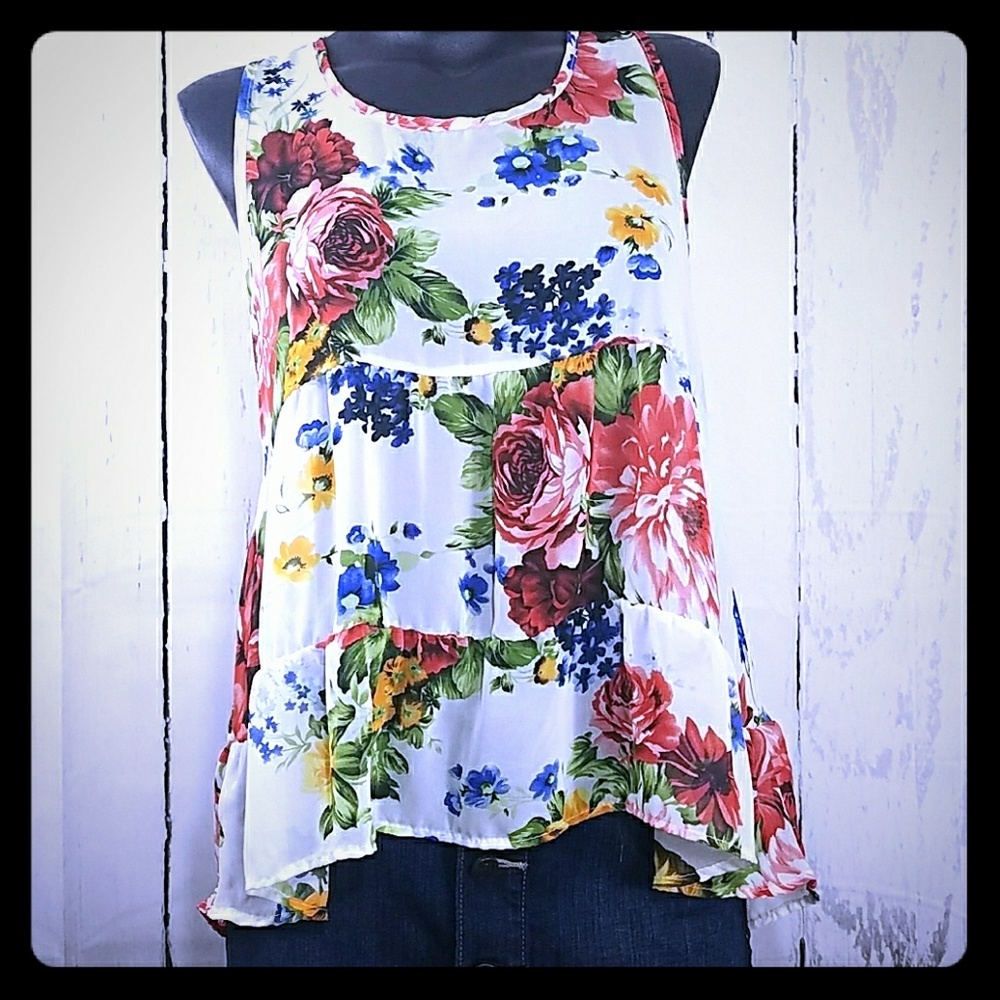 Lacy flowy sheer floral tank